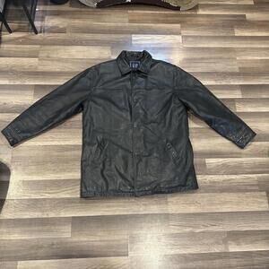 Gap Vintage Y2K Black Genuine Leather Overcoat Jacket Mens L Coat Outerwear